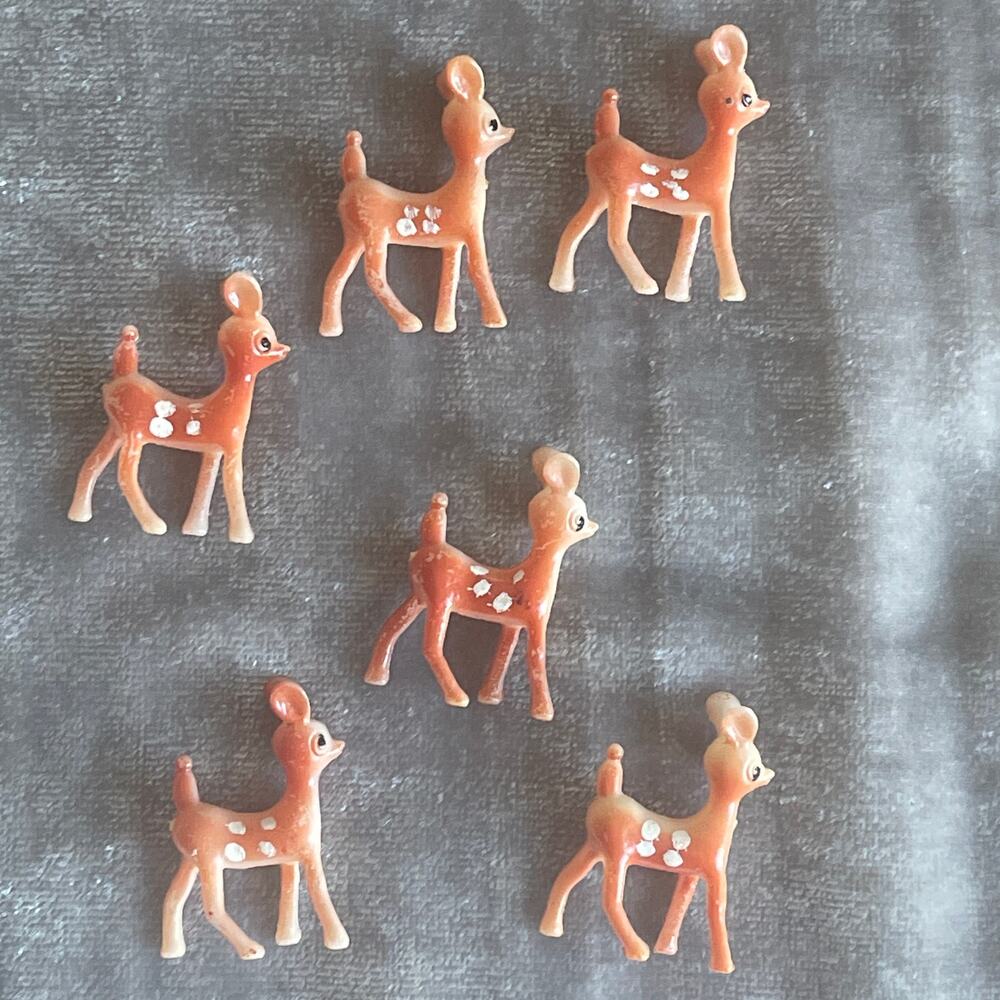 6 Very Tiny Mini Christmas Tree Deer Reindeers Standing Village Crafts Small